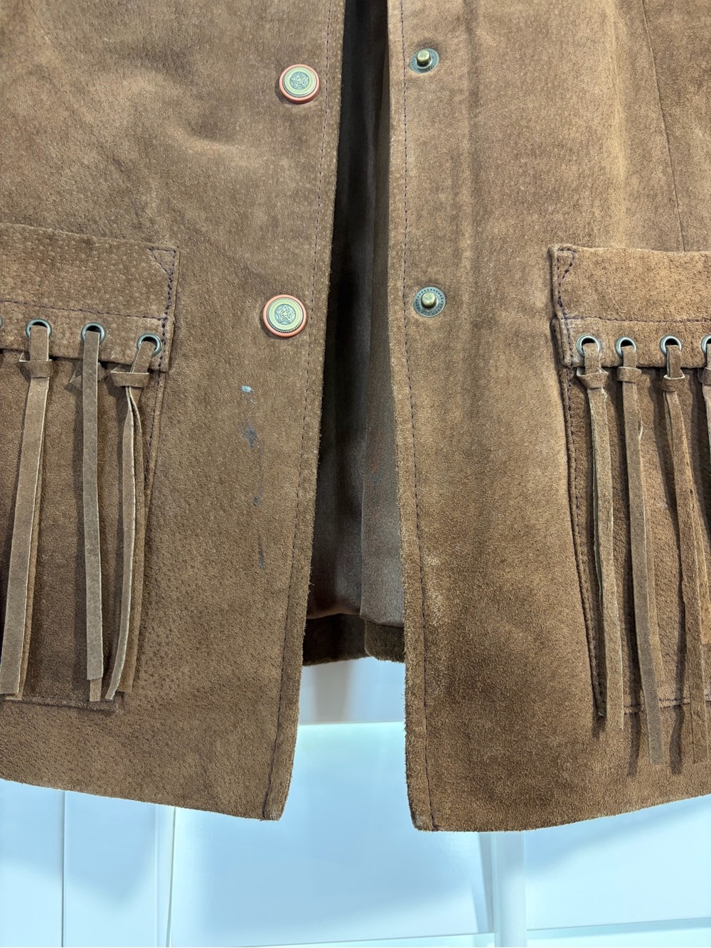 Vintage Brown Suede Fringe Leather Jacket (M) - Picture 8 of 9